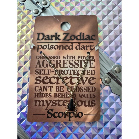 Dark Zodiac Poisoned Dart Scorpio Necklace Gold Tone Chain New on Card - Picture 1 of 5